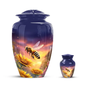 Purple Aluminium Cremation Urn for Human Ashes Round Memorial Burial <b>Vase</b> up to 200lbs for Funeral Display - Product Image 2