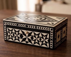 Beautiful Bone Inlay Jewelry <b>Box</b>-Modern Luxury Design Multifunctional Eco-Friendly <b>Stackable</b> Tabletop Storage Home Living Room - Product Image 1