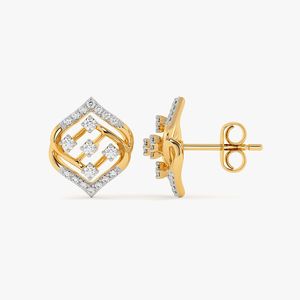 Pendientes de Oro Amarillo con Diamantes Cultivados en Laboratorio y Marco Geométrico en Forma de Hoja - Product Image 1