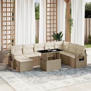 Ensemble de canapés de jardin en rotin PE beige avec structure en acier thermolaqué et verre trempé, mobilier d'extérieur durable - Product Image 1