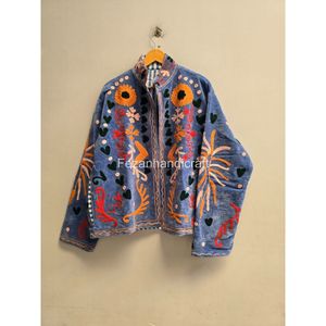 เสื้อแจ็คเก็ตผ้ากำมะหยี่สำหรับผู้หญิง ลายปักดอกไม้ คอจีน แขนยาว สำหรับฤดูใบไม้ผลิ - Product Image 4