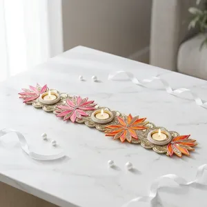 Camino de Mesa Tradicional Hecho a Mano para Diwali con Diseño Floral y Porta Diyas para Decoración del Hogar - Product Image 4