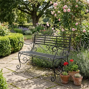 Weatherproof Powder Coated Wrought Iron Park <b>Bench</b> Custom Hand Forged <b>Metal</b> <b>Garden</b> Long Chair 2-Seater - Product Image 4