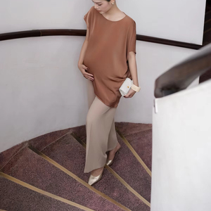 Anti-Wrinkle Wide-leg Elastic Waist Breathable Loose <b>Summer</b> Casual Office Formal Maternity Women's Straight Suit <b>Pants</b> - Product Image 1