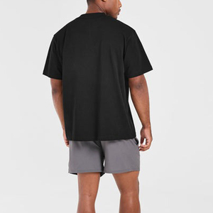 เสื้อยืดโอเวอร์ไซส์ผู้ชายผ้าฝ้ายสำหรับฤดูร้อน ระบายอากาศได้ดี คุณภาพสูง ทรงหลวมไหล่ตก สีดำ ทรงบ็อกซี่  หน้าเสื้อเรียบ แขนสั้น - Product Image 2