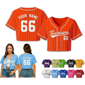 Crop top de baseball personnalisé pour femme, maillot d'équipe de softball sur mesure avec nom et numéro, pull à manches courtes et col en V, orange - Product Image 1