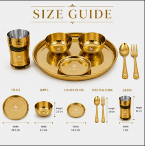 Ensemble de thali en acier inoxydable doré PVD avec perles, 7 pièces - Product Image 3