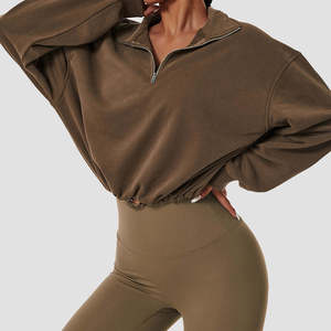 2026 Women Workout Fitness Sports Sweater Outdoor Running Zipper Hoodie Crop <b>Top</b> Quick Dry Sports Yoga <b>Coats</b> - Product Image 5