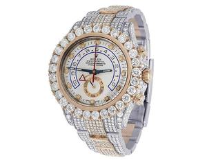 <b>Men's</b> Two Tone Quartz <b>Watch</b> with Real Gold and Moissanite Diamond Glass Dial Window Hip Hop Style for Ice Out Jewelry Business - Product Image 3