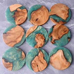 Round Wood Resin Coasters Heat Resistant Reusable Drink <b>Mats</b> Marble Look Table Decor for Home <b>Bar</b> Kitchen - Product Image 1