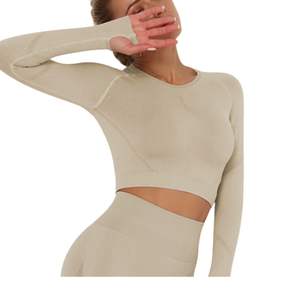 Top Deportivo Corto de Yoga sin Costuras para Mujer, Personalizado al por Mayor, de Manga Larga, para Gimnasio, Entrenamiento, Ejercicio, Ropa Deportiva Activa - Product Image 4