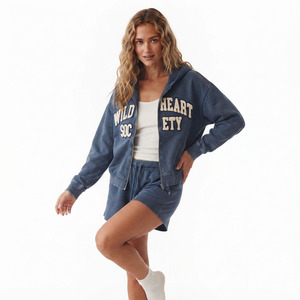 Conjunto de Sudadera y Pantalones Cortos de Felpa con Cremallera y Bordado Personalizado para Mujer, de Algodón Suave, Estilo Oversize, Ropa Casual Urbana, Fabricante - Product Image 3