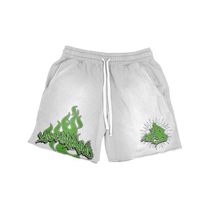 Pantalones cortos de hombre con lavado ácido, algodón French Terry 300 GSM, gris claro, blanco, rosa, estampado serigrafiado, vinilo de transferencia térmica, lavados. - Product Image 4