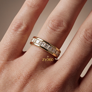 Bague de Fiançailles et Alliance Éternité de Luxe en Argent 925 avec Diamant de Laboratoire Taille Princesse, Sertissage Griffe, pour Femme et Homme - Zyorio - Product Image 4