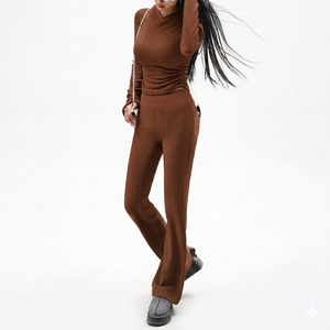 Ladies Long Sleeve Top and Pant <b>Set</b> Stylish Womens Co Ord Outfit Breathable Fabric Comfortable Home Wear Casual Clothing <b>Set</b> - Product Image 1