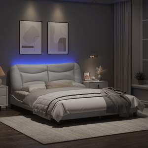 Cadre de lit rembourré Hvar blanc 59,8''x79,9'' avec LED sans matelas - Product Image 4
