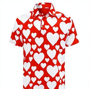 Polo à manches courtes pour homme, imprimé cœur rouge et blanc, décontracté, en coton tricoté respirant, coupe classique - Product Image 1