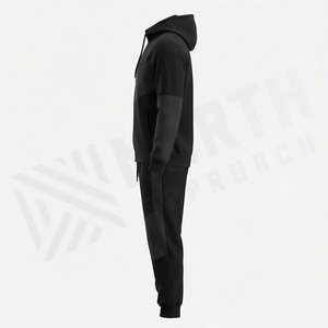 Ensemble de survêtement noir à capuche pour homme, fermeture éclair intégrale, vêtements de sport décontractés, couleur unie, respirant, en polyester, sweat-shirt et pantalon, pour l'automne - Product Image 3