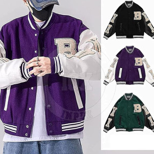 Street Ready Winter Jacket with Premium Patch Embroidery Contrast Sleeves Soft Fabric Fashion Letterman Jacket - Product Image 3