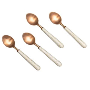 Juego de Cubiertos de Acero Inoxidable Color Oro Rosa de Lujo con Mango de Cerámica Pulida, Cucharas de Té con Puntos, Juego de Cucharas de Café para Bodas y Hoteles - Product Image 1