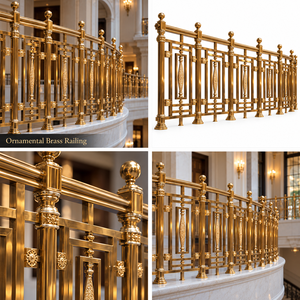 Rampe en laiton forgé filigrané avec panneaux rectangulaires et détails floraux pour hôtels et villas de luxe, balustrade et main courante - Product Image 5