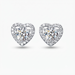Boucles d'oreilles en diamant en forme de cœur, taille brillant rond, cultivées en laboratoire, bijoux fins romantiques pour femmes - Product Image 1