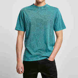 Camiseta de Manga Corta Casual para Hombre, Color Verde Azulado, Teñida, de Algodón, Estilo Cuello en V, Tejido de Punto, para Verano - Product Image 1