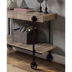 Industrial Style <b>Console</b> <b>Table</b> 1pc <b>Sofa</b> <b>Table</b> with Open Bottom Shelf & Slat Design Natural Tone Living Room Furniture - Product Image 3
