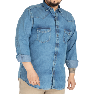 Chemise en jean pour hommes grande taille, tissu en gros, confortable, personnalisable, échantillon gratuit, meilleure qualité - Product Image 4