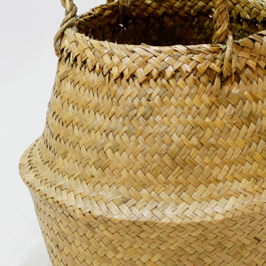 Natural Seagrass Belly <b>Basket</b> Handwoven Storage Bin <b>Foldable</b> Plant Pot with Handles for Home Decor - Product Image 6