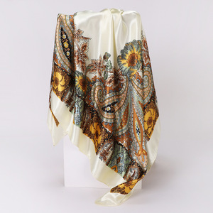 Pañuelo y bufanda cuadrados de seda con estampados de flor de cachemira y paisley, ligeros, transpirables, reversibles, para todas las estaciones, chal para mujer - Product Image 2