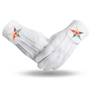 Gants en coton blancs longueur poignet, motif étoile maçonnique imprimé par transfert thermique, style uni, décontractés, pour toutes les saisons - Product Image 1