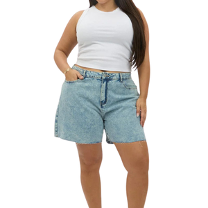 Shorts en jean pour femmes grandes tailles, taille mi-haute, décontractés, été, respirants, tissu lavé personnalisable, échantillon gratuit, meilleure qualité, vente en gros - Product Image 1