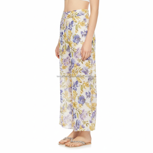 Pantalons palazzo pour femmes, jambes larges, imprimés floraux, cordon de serrage, fabrication sur mesure, vente en gros - Product Image 3