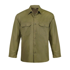 Chemise de travail pour homme, vert olive, manches longues, coton respirant, avec poches poitrine - Product Image 2