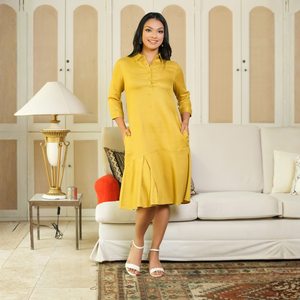 เดรสเชิ้ตสีเหลืองสำหรับผู้หญิงสุดหรู - Product Image 3