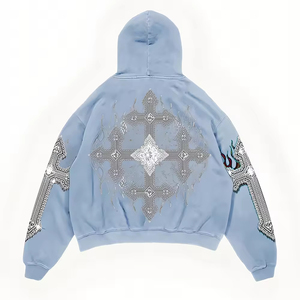 Sudadera con Capucha Personalizada 100% Algodón, Estilo Vintage, Oversize, con Estampado Digital de Esqueleto, Lavado Ácido, para Hombre - Product Image 6