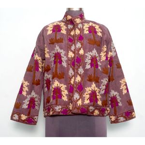 Chaqueta de algodón cotrize hecha a mano, ecológica, de estilo playero, para invierno, informal, para mujer, con cierre de botones y bordado floral. - Product Image 1