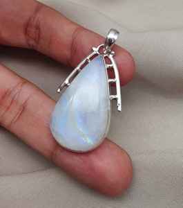 Rainbow Moonstone Pendant 925 Sterling Silver Jewelry For Women Natural Gemstone <b>Necklace</b> Elegant Minimalist Gift - Product Image 4