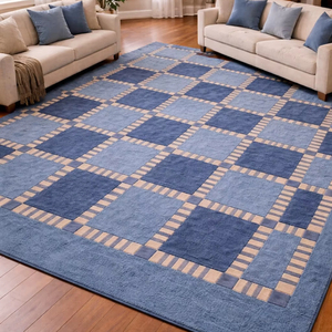 Alfombra de Lana Azul Abstracta Hecha a Mano, Moderna, Geométrica, Apta para Mascotas, Antideslizante, de Pelo Corto, Suave y Afelpada, para Sala de Estar, Tamaño Personalizado - Product Image 1
