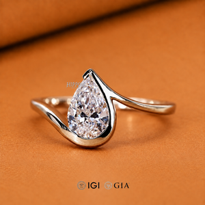 Anillo de Compromiso con Corte de Pera, Anillo de Diamante Cultivado en Laboratorio, Anillos de Boda para Mujer, Anillo de Media Montura, Joyería Hecha a Mano - Product Image 5