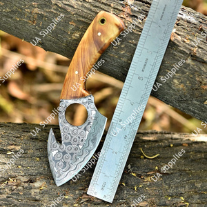 Couteau de chasse et de camping EDC en acier Damas forgé à la main, personnalisable, avec trou pour le pouce et crochet de dépecage, support OEM/ODM, vente en gros - Product Image 4