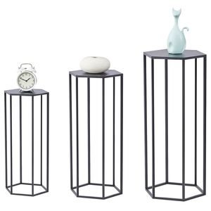 35.43\" High Set 3 Metal Indoor Flower Holder Black Nesting Display End <b>Table</b> with Hexagon Rack Corner Planter Stand for Po - Product Image 1