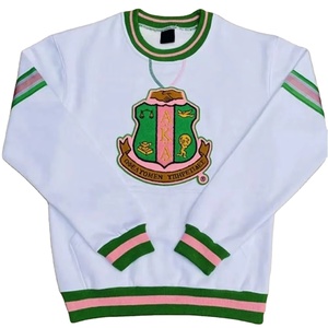 Universidad al por mayor calidad en blanco algodón blanco verde rosa sudadera OEM personalizado impresión bordado logotipo cuello redondo hombres sudadera - Product Image 1