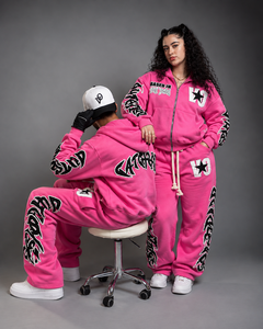 Fabricant de survêtements streetwear tricotés sur mesure pour l'hiver, ensemble sweat à capuche zippé oversize et pantalon de jogging, broderie graffiti, marque privée - Product Image 4