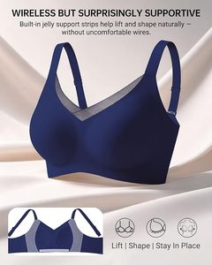 Women Seamless V-Neck Sports Bra With <b>Mesh</b> Detail Spaghetti Strap Medium Support Yoga <b>Top</b> Solid Navy Blue - Product Image 4