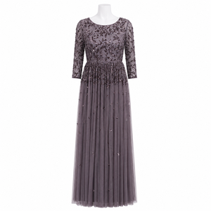 Vestido de Noche Largo de Lujo Gris con Cuentas Bordadas, Elegante Vestido Formal de Fiesta de Manga Larga, Vestido Premium para Boda, Cóctel o Graduación - Product Image 1