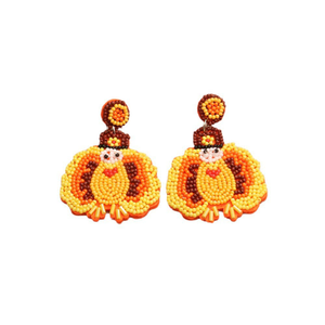 Nuevos Pendientes de Cuentas Hechos a Mano con Diseño de Pavo para la Cosecha de Otoño y Acción de Gracias - Product Image 1