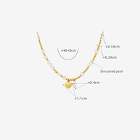 Collier ras du cou en acier inoxydable plaqué or avec perles imitation perle PVD et cœur, chaîne à maillons en acier inoxydable, idéal pour un cadeau