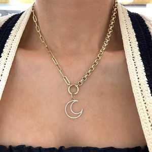 Lab Grown Diamond Half Moon Charm Unique Pave Set Everyday Wear Luxury Delicate Stacking Clasp <b>Pendant</b> 10k 14k 18k <b>Solid</b> <b>Gold</b> - Product Image 2